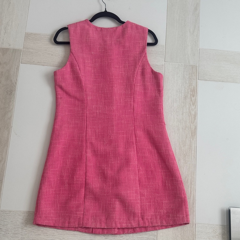 Voy Pink Tweed Button-Down Mini Dress with Pockets Women Size Medium - Picture 5 of 7